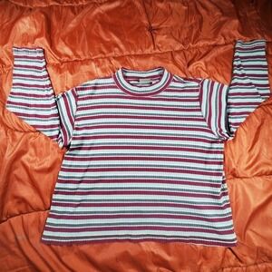 Vintage 90s LL‎ Bean Womens XL Faded Striped Long Sleeve Crewneck T-Shirt